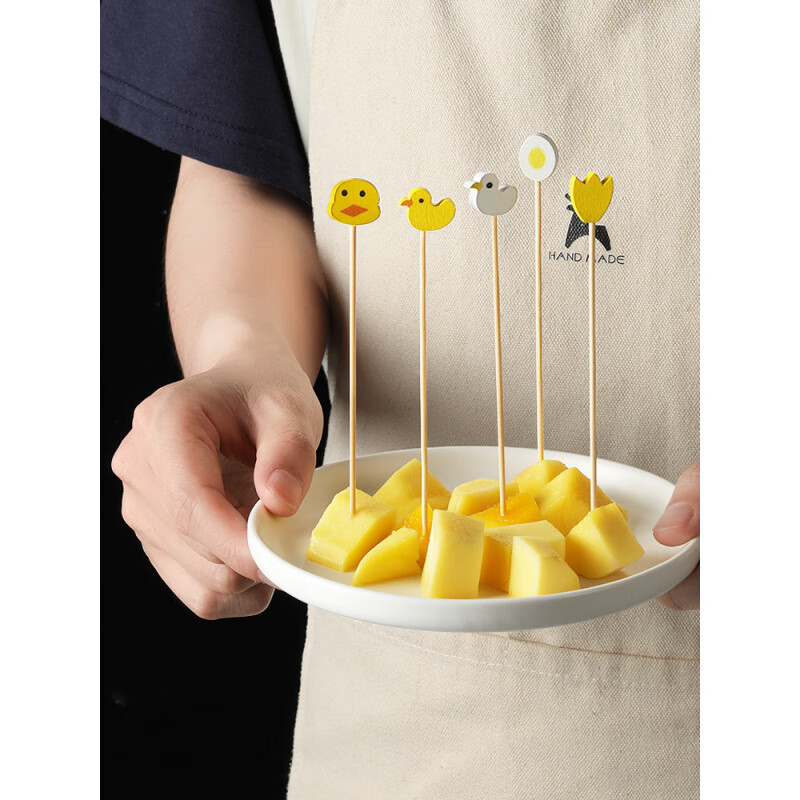 Magic Bean Shenghuo creative cartoon disposable fruit picks, fruit forks, bamboo picks, dessert cocktail picks, candied haws skewers, toothpicks, lemon picks 12cm (100 pieces)