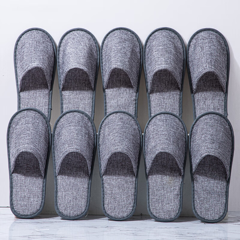 Miguang 10 pairs of disposable slippers for men and women traveling on business trips, home hotels, non-slip linen cotton thickened gray