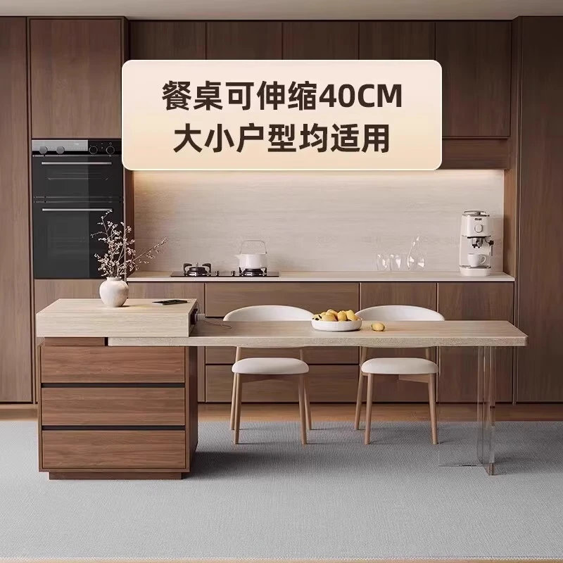 Tiffany La slate island dining table multi-functional all-in-one home retractable dining table antique style with storage cabinet 1.98-2.38m