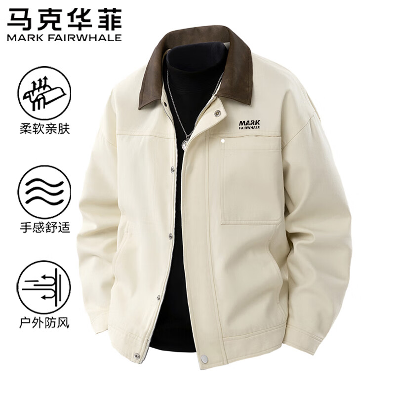 Mark Huafei Jacket Men's Spring and Autumn Lapel Long Sleeve Jacket Couple Outdoor Casual Versatile Top Black XL