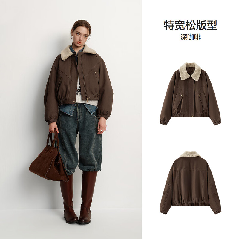 Semir coat women's winter quilted imitation lambswool lapel oversize brushed 2025 Barn style 109725108014