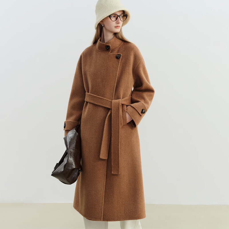 Self-made STUDIO small yak wool coat for women 2025 winter new long woolen coat oatmeal color one hand long 100 sheep wool S (size 3)