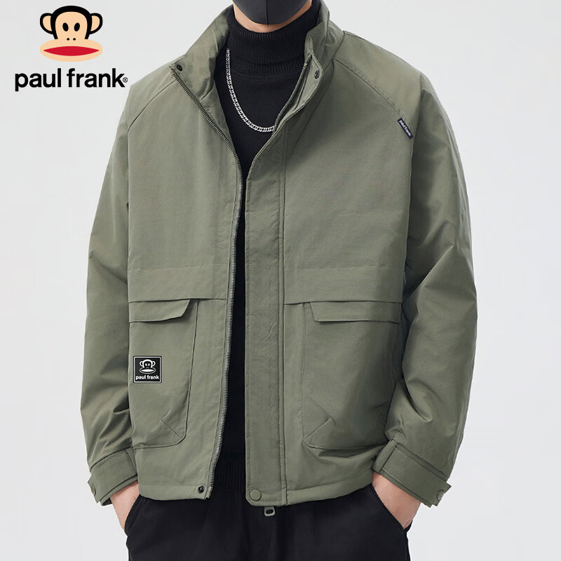 Paul Frank Jacket Men's Spring and Autumn Trendy Stand Collar Jacket Men's Casual Work Clothes Men's Top Army Green XL