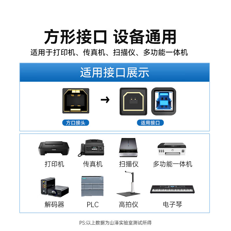 Shanze printer data connection cable 1.5 meters USB high-speed printing cable 2.0 square port supports Canon Epson HP HP printer extension line up line b line SD-15C