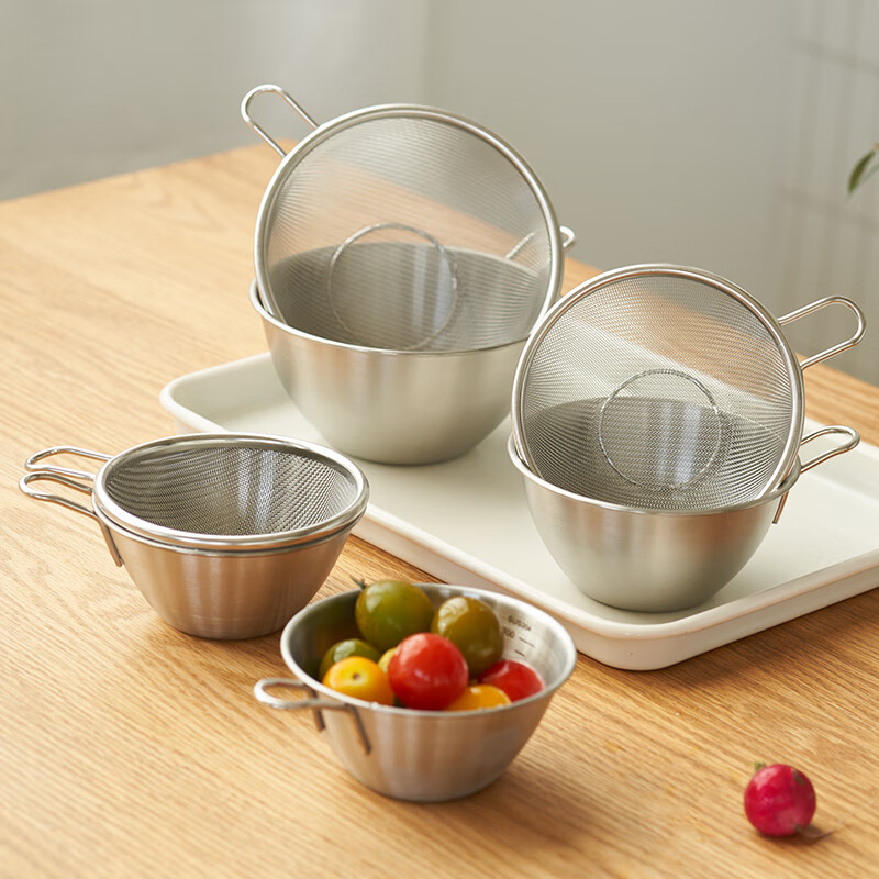 Siyue mini 304 stainless steel drain basket with handle, fruit and vegetable basin, leaky bowl, mesh basket, rice cleaning artifact, 12cm mesh basket (201) + 12cm bowl (304)