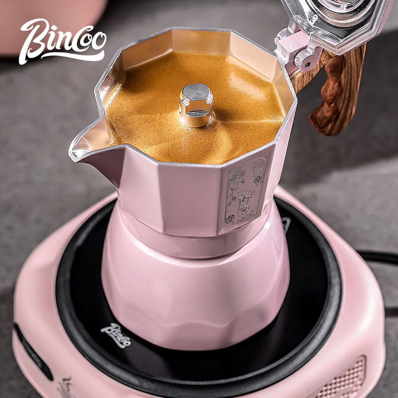Bincoo Sakura Pink Moka Pot Double Valve Coffee Pot Set Home Small Coffee Making Machine Electric Ceramic Stove Souvenir