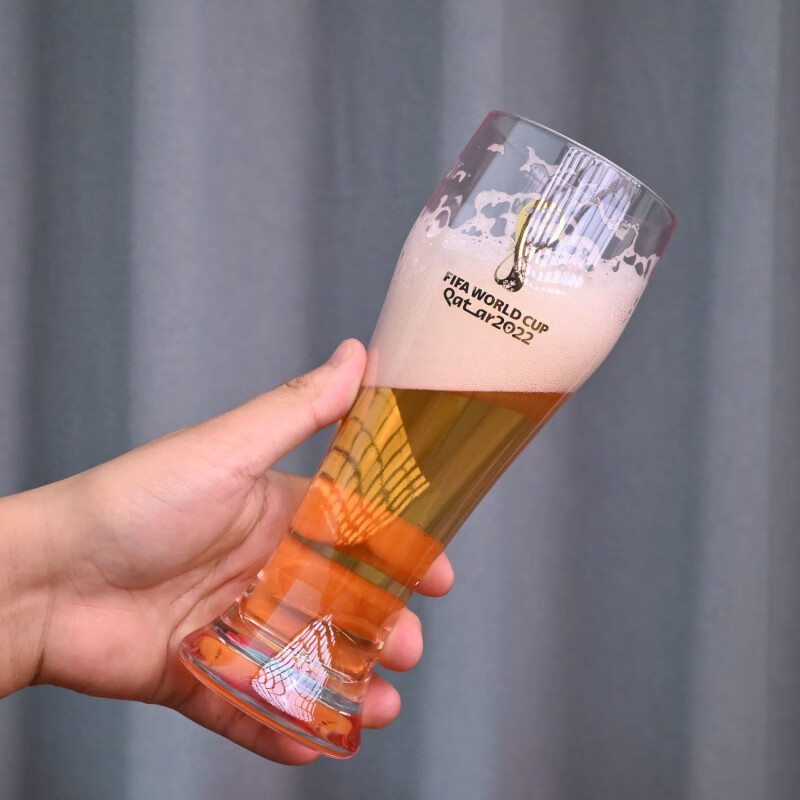 BOHEMIAFIFA2022 Qatar Football World Cup Silver-Inlaid Commemorative Cup Household Glass Quick-Cooling Beer Cup Quick-Cooling Transparent Light Powder (Can be replaced if damaged within 1 week) Pure Silver Commemorative Coin Gift Box 2 Pack