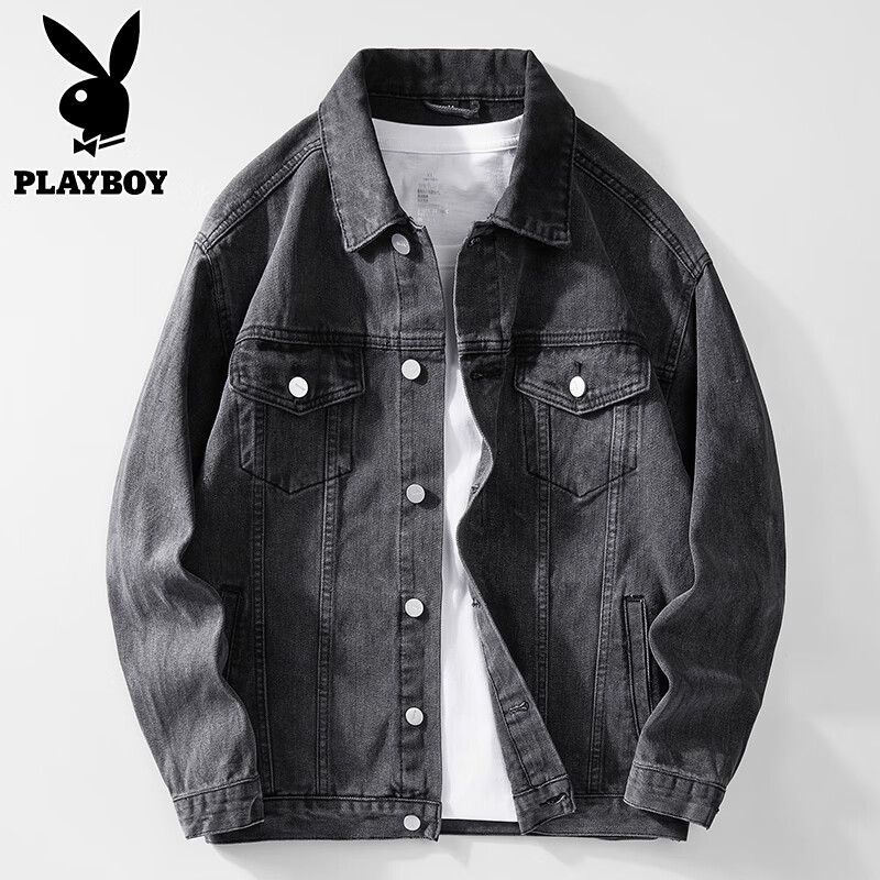 Playboy (PLAYBOY) Denim Jacket Men's Spring and Autumn 2025 New Youth Work Jacket Hong Kong Style Casual Top Light Blue XL