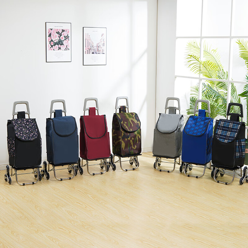 LNGA LANDGRE German imported high-quality stainless steel grocery cart small trolley household shopping cart artifact folding trolley convenient old PU bearing wheel brilliant blue bag 40*20*50cm