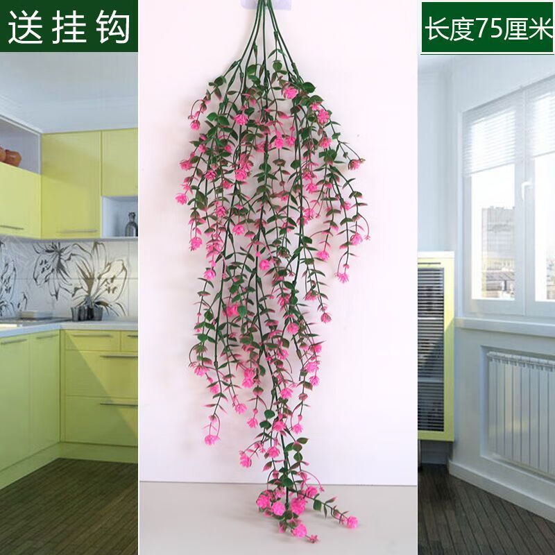 Time Bird Simulation Wall Plant Vine Rose Chlorophytum Plastic Decoration Wall Hanging Rattan Living Room Indoor Hanging Basket Fake Flower 1 Bundle with Buds Rose Vine White Green + Sticky Hook