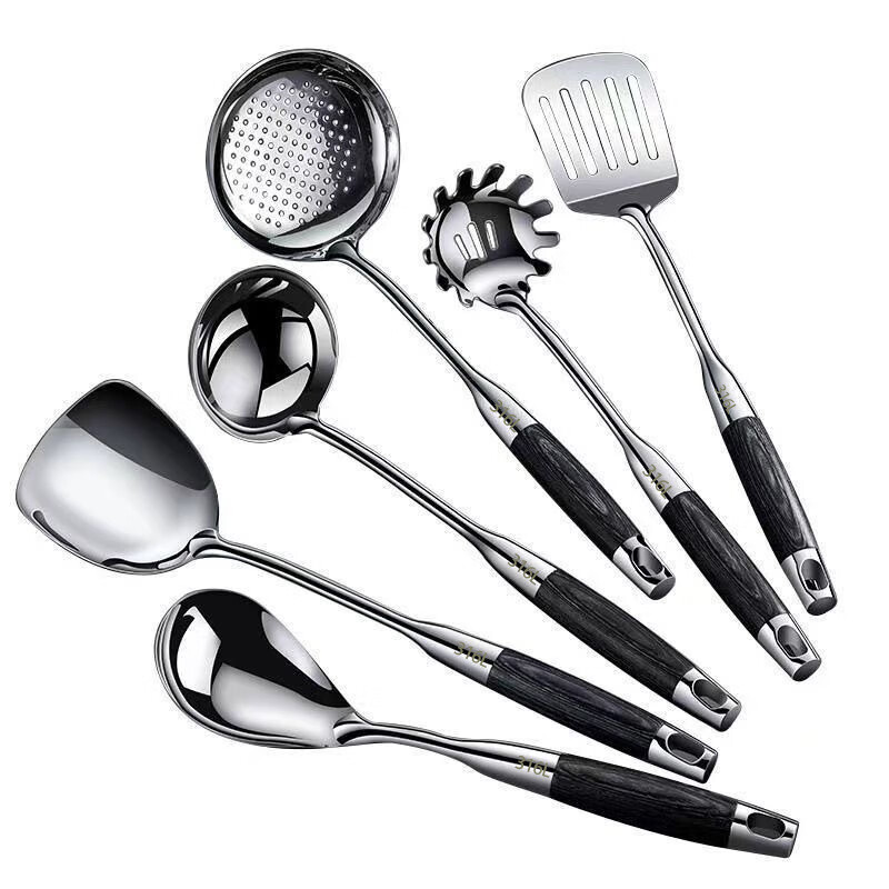Fat Donglai same style household 316 stainless steel spatula set cooking spatula kitchen utensils soup spoon colander thickened frying spatula ebony spatula
