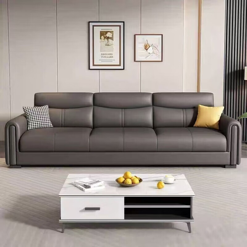 Gu Jia Shufu 2025 new living room sofa leather sofa small apartment straight row cowhide sofa modern simple Italian sofa flagship version Q elastic sitting feeling ecological leather (natural latex version) four-person large four-person 3.2 meters