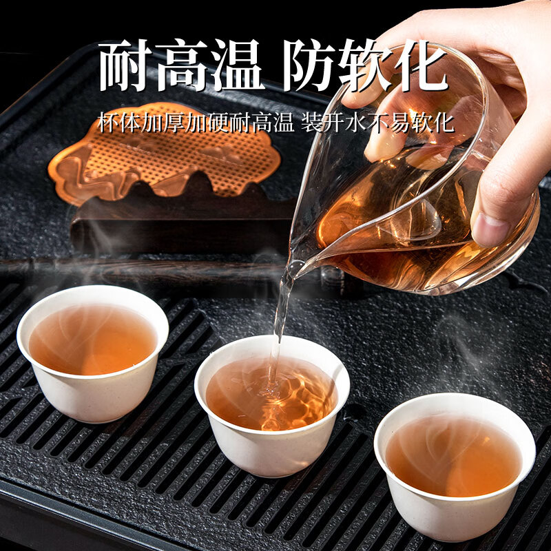 Shouli High Temperature Resistant Disposable Kung Fu Tea Cup with Storage Cup Holder for Home Office Hospitality Rice Husk Tea Cup with Cup Holder Rice Hull Tea Cup 4 packs (200 in total) 1 piece No specification