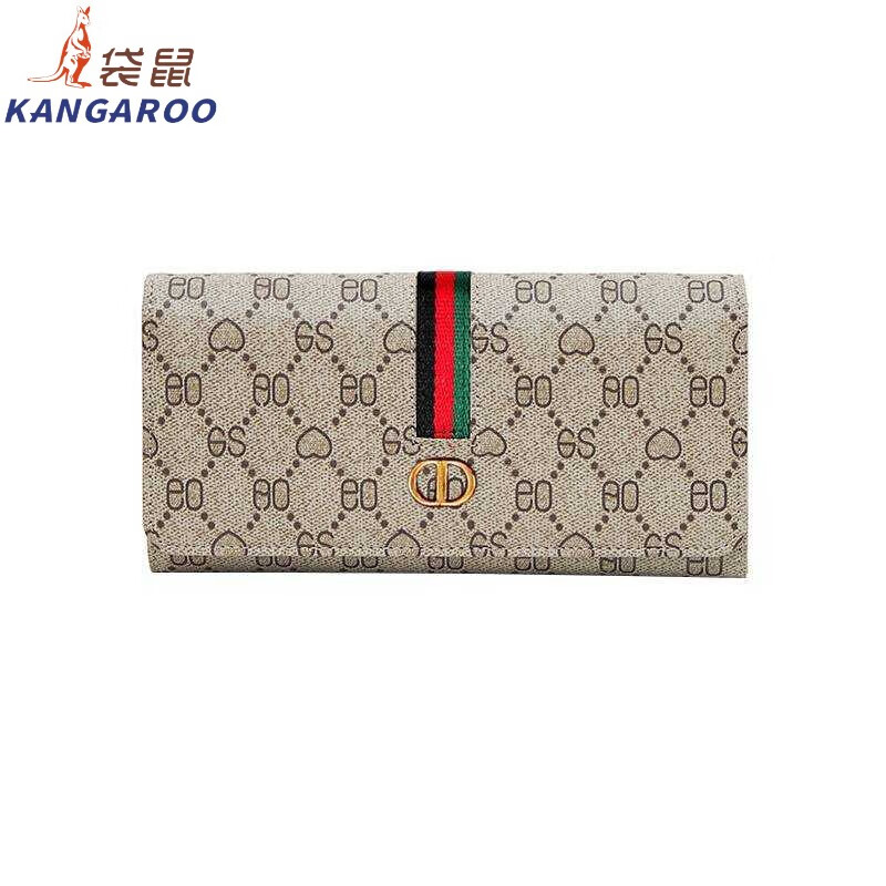 Kangaroo (KANGAROO) French imported quality long wallet and mobile phone bag dual-purpose women's card holder two-in-one wallet women's wallet clip peach heart (10 card slots) can hold mobile phone long