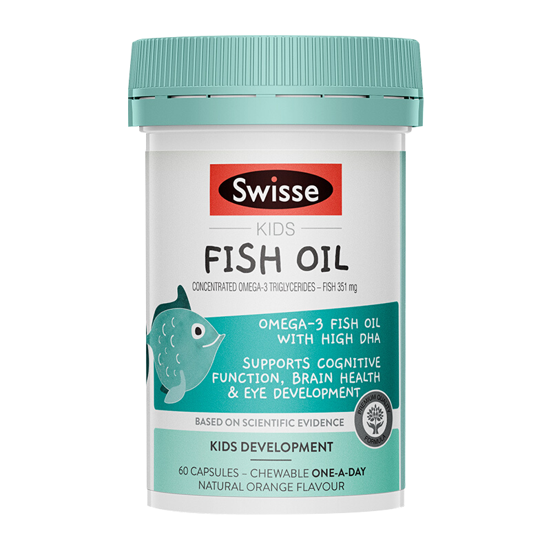 Swisse children's dha fish oil infants and toddlers 1-3 years old dha children 3-6-12 years old enhances memory and concentration 6-12 years old dha children 3-12 years old children enhances memory 60 capsules * 1 bottle