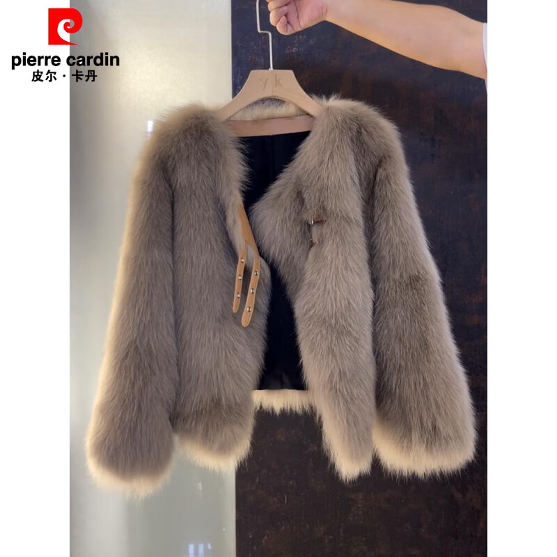 Pierre Cardin 2025 Winter New Short Fox Fur Fur Jacket Women's Fashion Fur All-in-One Top Coco Color L