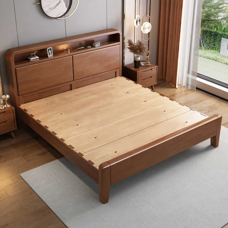 Duwo solid wood double bed with mortise and tenon structure, fully covered master bedroom, single king bed, 1.5m*2m, walnut color