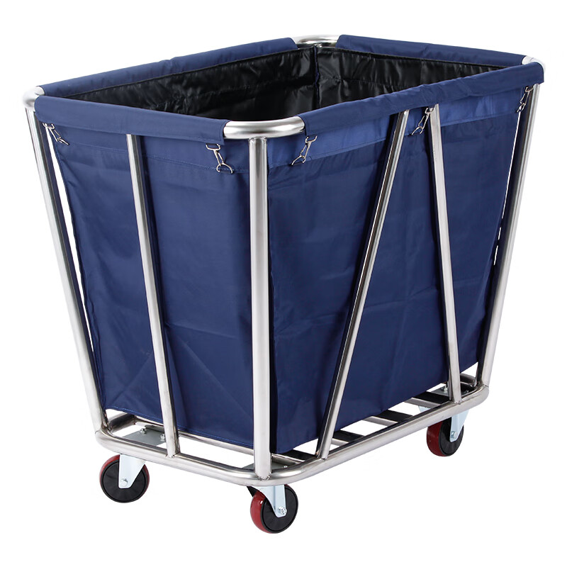 Conical linen cart hotel room service cart stainless steel cleaning cart laundry room storage cart blue_double-layer cloth bag