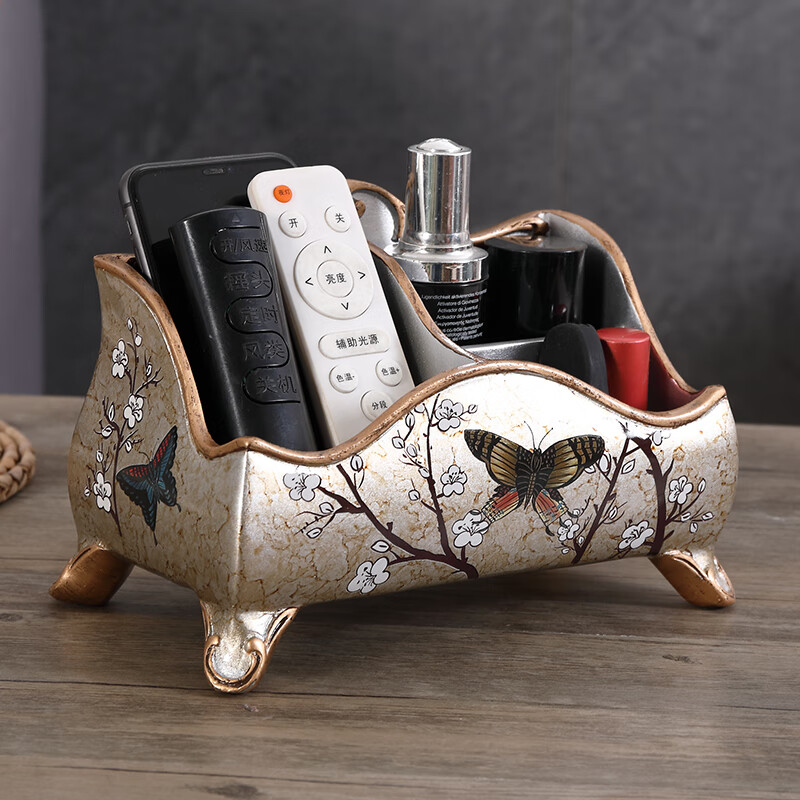 Junkiss European-style living room storage box light luxury coffee table mobile phone TV remote control storage creative office desktop miscellaneous box 1099 blooming style