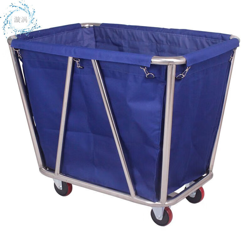 Diaohuang Linen Cart Hotel Dirty Linen Recycling Car Thickened Storage Cleaning Car Laundry Room Cart Stainless Steel Cart Bag Thickened Disassembly Conical Linen Cart (Blue) - Carpet Wheel