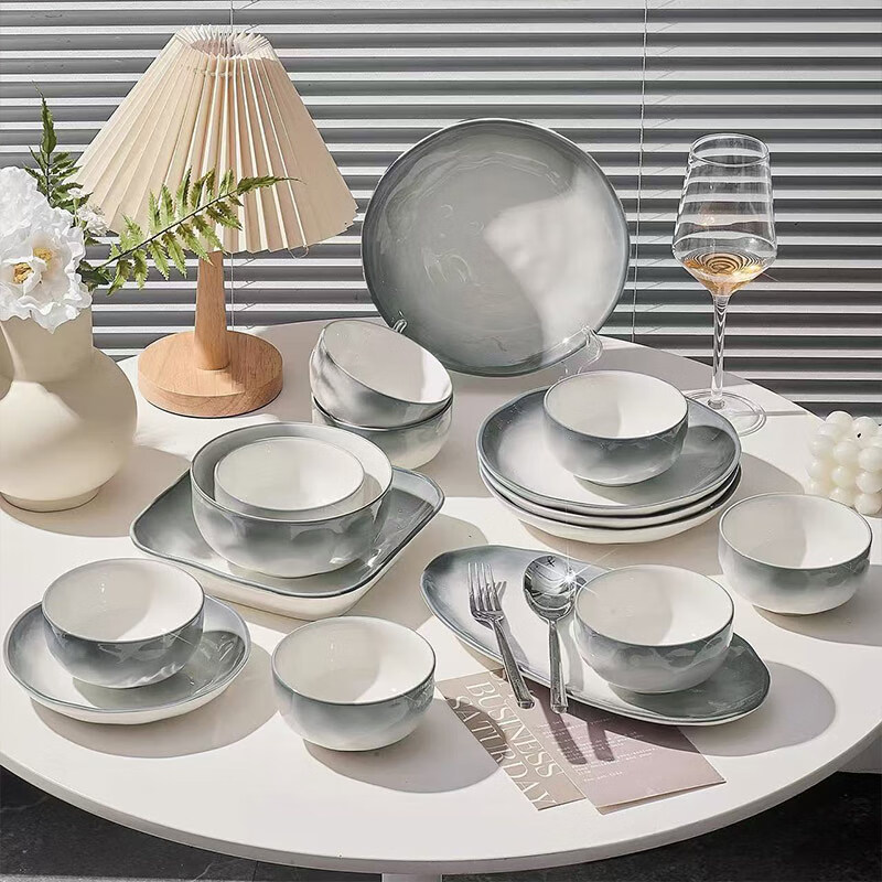 Persson household underglaze color simple ceramic dishes and tableware set complete housewarming gift Yanyuyao 24 pieces
