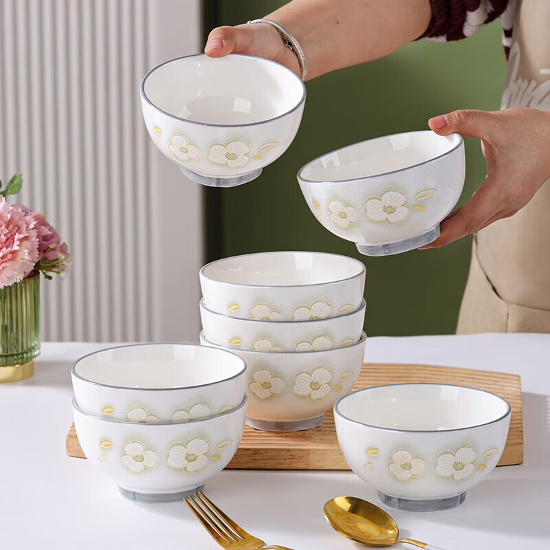 4.5-inch underglaze color high-value rice bowl high-temperature ceramic bowl household tableware Jinzhiyuye 10 4.5-inch bowls