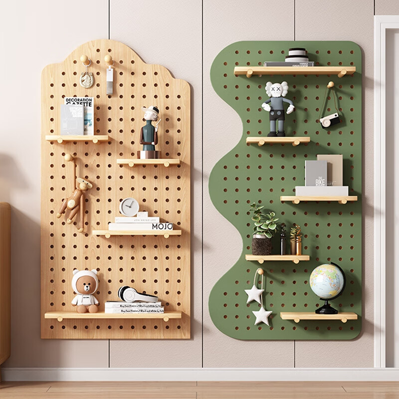 Lishi hole board custom-made entrance wall storage rack solid wood hanging board entry partition storage rack wall display rack Yunduo complete combination green 60X120CM