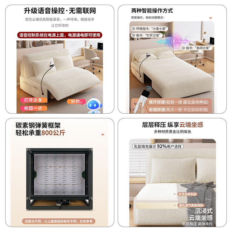 Mudi's new chenille smart electric sofa bed dual-purpose small apartment multi-functional foldable living room study single and double 1.5 meters sponge type-Thirteen anti-skin-friendly cat scratch cloth USB charging + storage box
