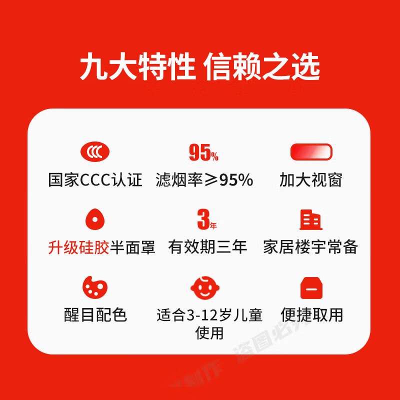 Quxing Gas Mask Fire Smoke Mask Fire Escape Mask Household 3C Certified Filtering Self-Rescuing Respirator Upgraded Silicone Suitable for Children