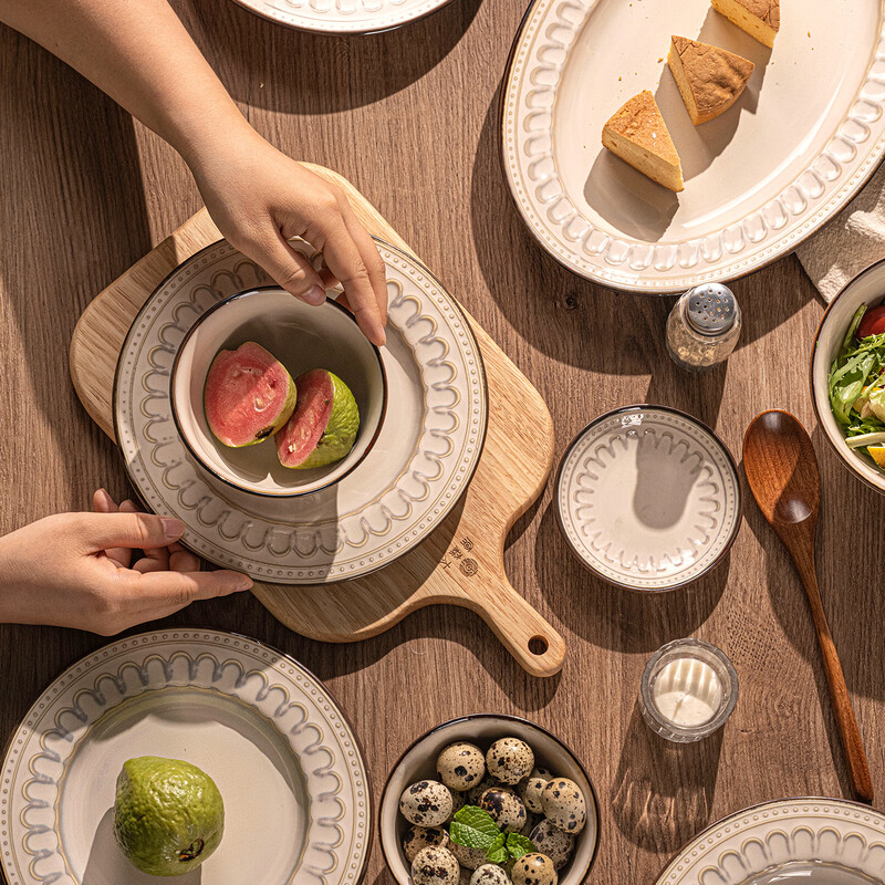 Agudo bowl and dish set household Japanese bowls and plates complete set Jingdezhen ceramic tableware bowls and chopsticks plates and bowls housewarming gift Roman food for 4 people (soup bowl configuration) 24-piece set