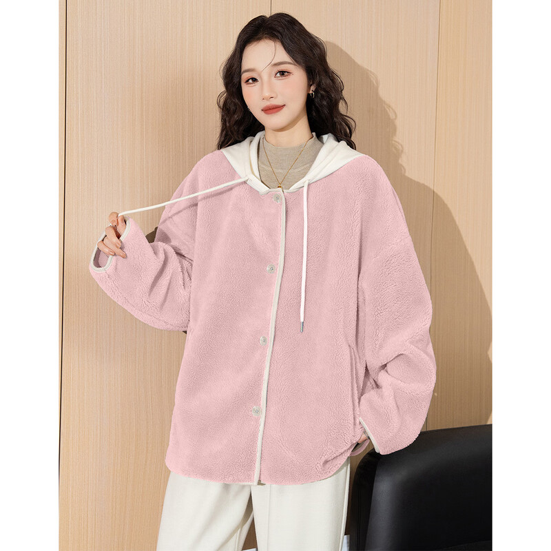 TonLion 2025 winter women's hooded spliced imitation lamb wool jacket
