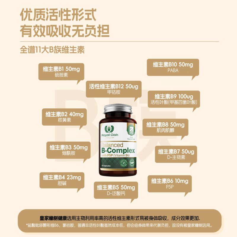 Royal Oak Health Royal Oak Health Highly Active Vitamin B Complex Inositol Folic Acid Choline b1b2b6b12 Metabolism Weight Loss