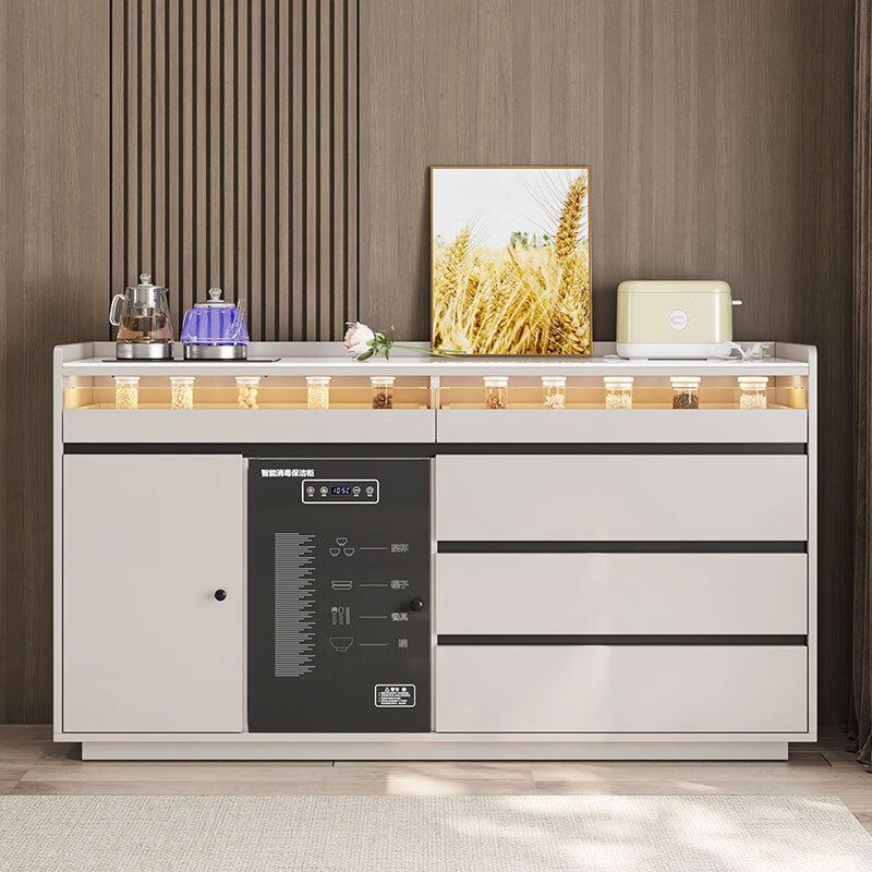 Jingjiangshu tea bar machine with refrigerator integrated cabinet smart ice bar cabinet 2025 new home dining side cabinet small disinfection cabinet gray solid wood tea bar machine 1.6 meters long with ice bar thermostatic kettle 2-3 doors