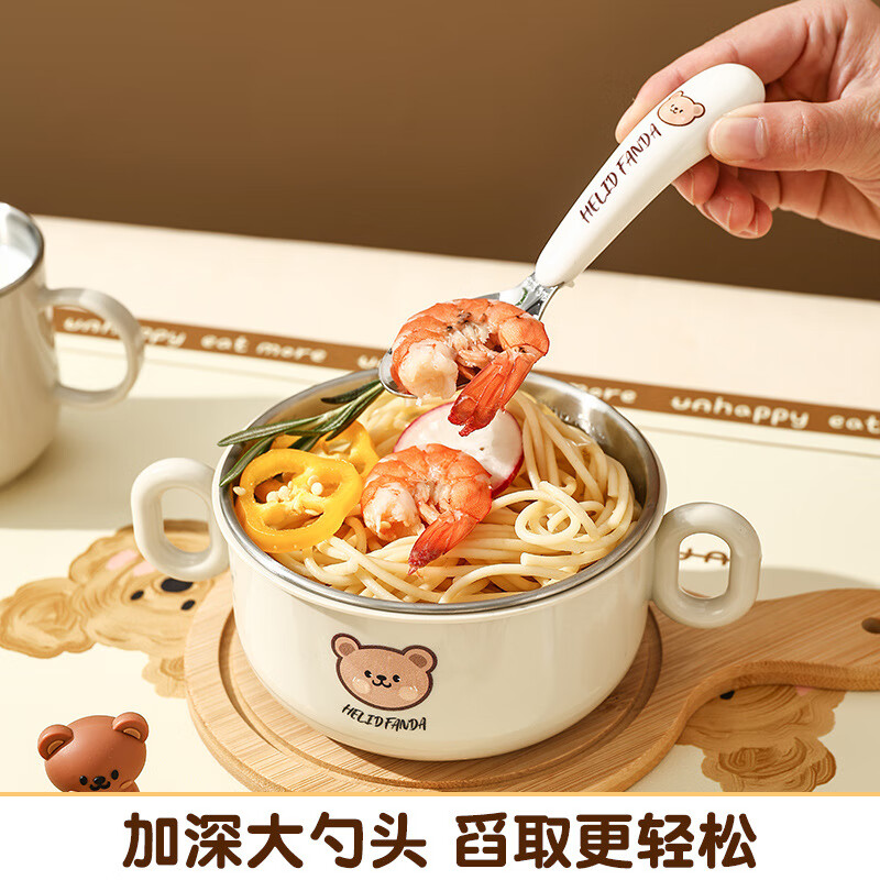 OIMG children's tableware baby 3-6 years old food supplement rice bowls and chopsticks four-piece set toddler practice stainless steel one-piece anti-fall binaural bowl + binaural cup + 316 straight fork and spoon + practice chopsticks