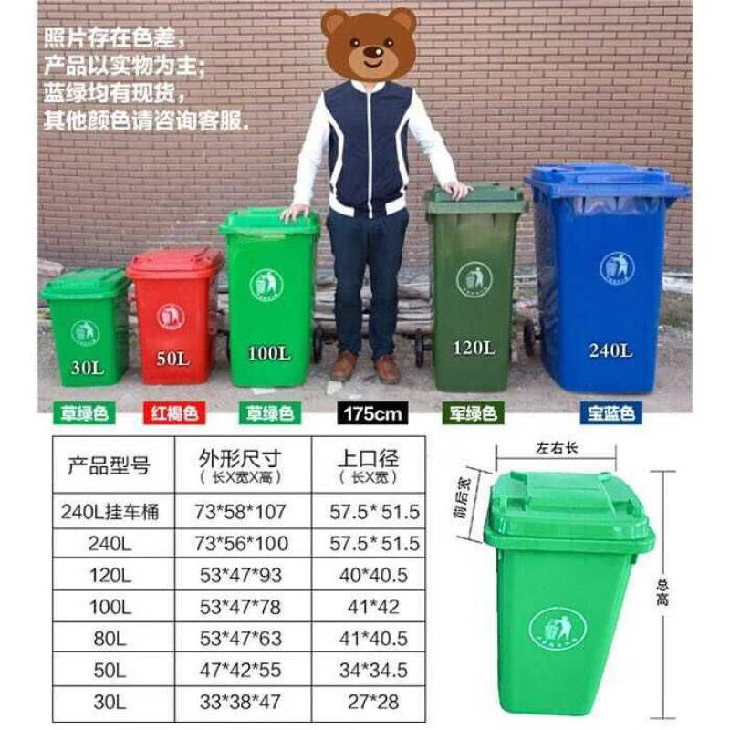 Large-capacity outdoor trash can for industrial classification of kitchen waste outdoor with cover for commercial large-scale sanitation 30L thickened blue recyclables