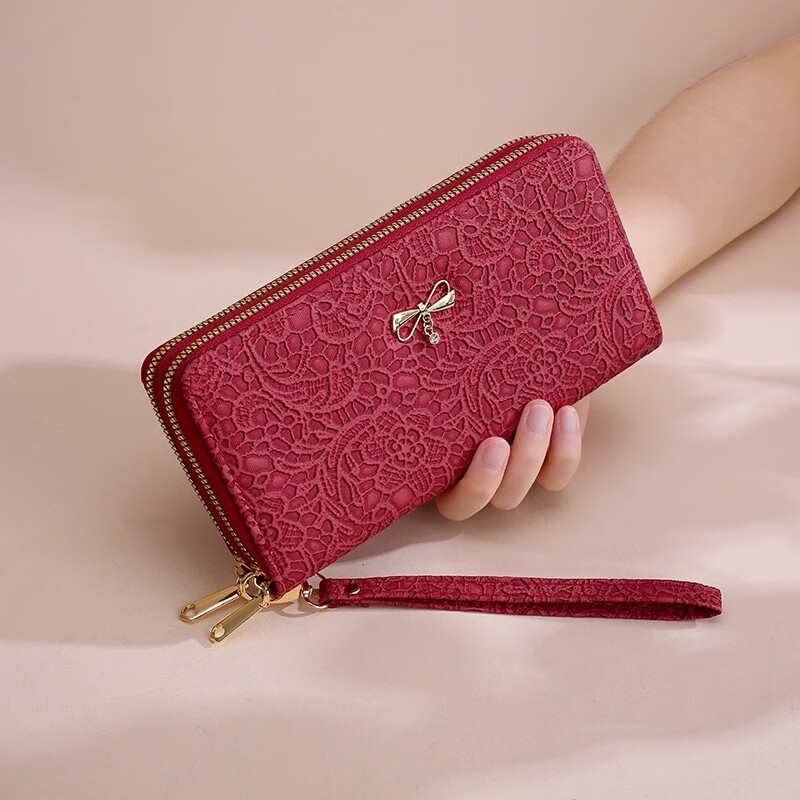 Kangaroo wallet women's long 2025 new large capacity fashionable high-end wallet bag rectangular leather clip clutch bag for women kelp green