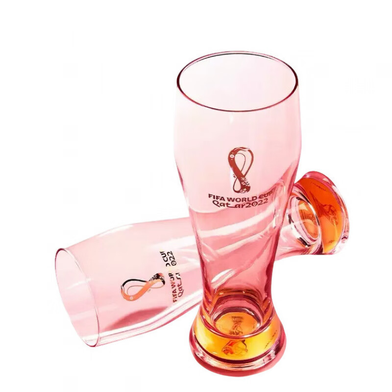 BOHEMIAFIFA2022 Qatar Football World Cup Silver-Inlaid Commemorative Cup Household Glass Quick-Cooling Beer Cup Quick-Cooling Transparent Light Powder (Can be replaced if damaged within 1 week) Pure Silver Commemorative Coin Gift Box 2 Pack