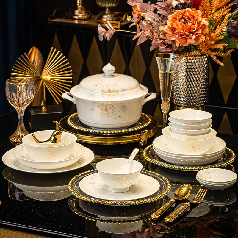 Haoya Jingdezhen ceramic tableware noodle bowl large-capacity soup bowl rice bowl national beauty 6-inch noodle bowl 4 pack