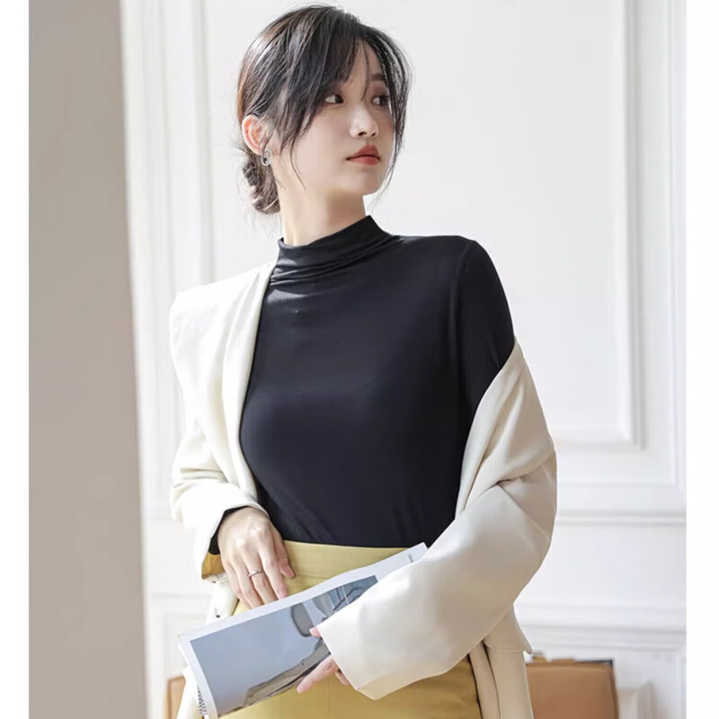 Half-turtle collar bottoming shirt for women 2025 new model that can be worn outside, autumn and winter, solid color, solid color slim-fitting long-sleeved top, white, one size fits all, recommended weight 80-140 catties