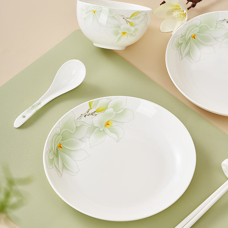 Huaguang bone china bowl set, Chinese ceramic bowl, plate and tableware set, lead-free cadmium antibacterial glaze, 8-piece tableware, Huahaoyueyuan, 8-piece