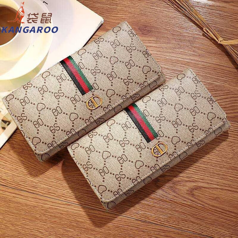 Kangaroo (KANGAROO) French imported quality long wallet and mobile phone bag dual-purpose women's card holder two-in-one wallet women's wallet clip peach heart (10 card slots) can hold mobile phone long