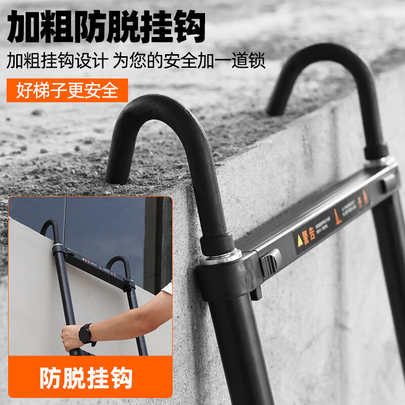 BAFEN Telescopic Ladder Multifunctional Straight Ladder Folding Aluminum Alloy Ladder Engineering Thickened Lifting Portable Home Ladder 3.5m Straight Ladder Double Hook + Wheel *1