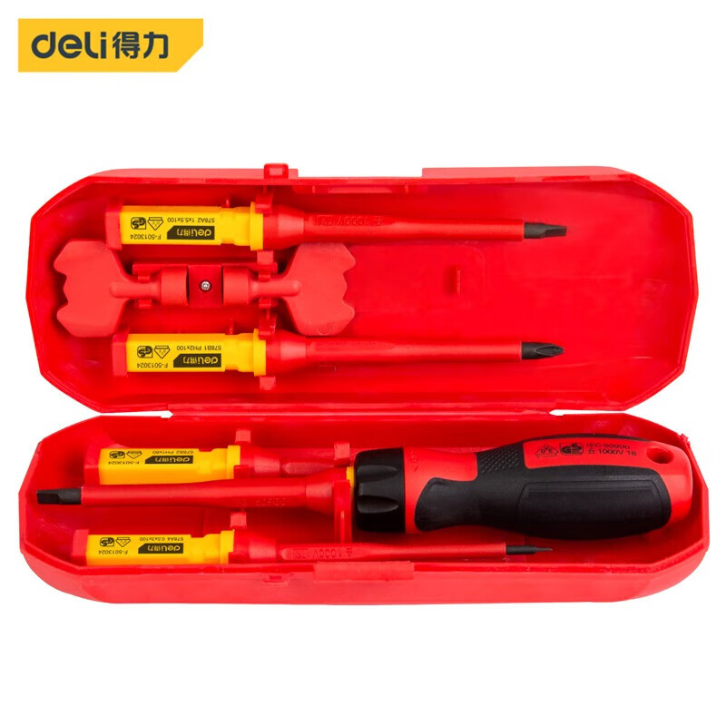 Deli insulated screwdriver set 1000v high-voltage electrician's cross strong magnetic quick-change head screwdriver set 7-piece set DL510107