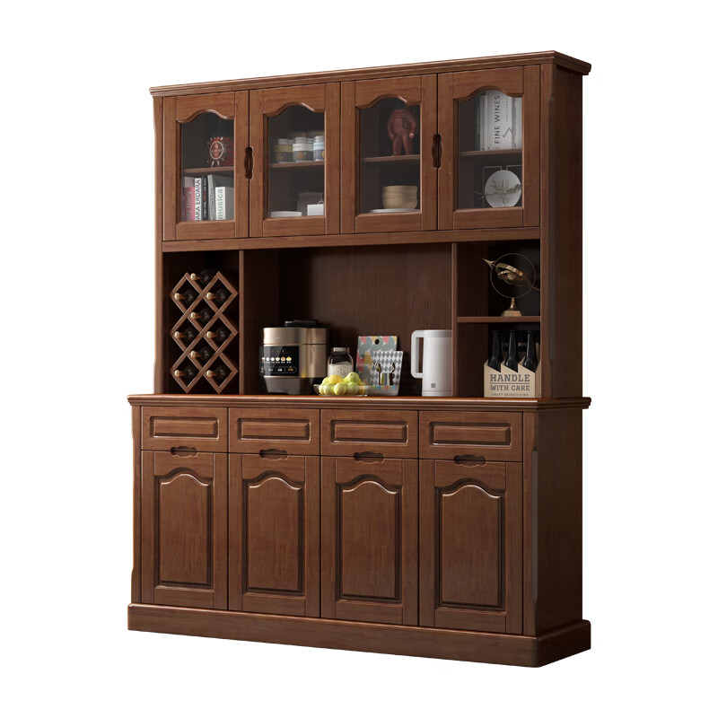 Wen Yijia customized Chinese solid wood sideboard and wine cabinet integrated living room wall tea cabinet storage cabinet kitchen cupboard dining room 1.0 meters two doors (walnut color)