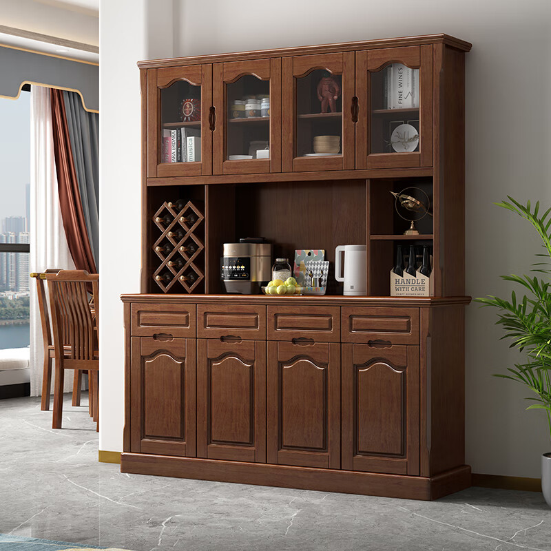 Wen Yijia customized Chinese solid wood sideboard and wine cabinet integrated living room wall tea cabinet storage cabinet kitchen cupboard dining room 1.0 meters two doors (walnut color)