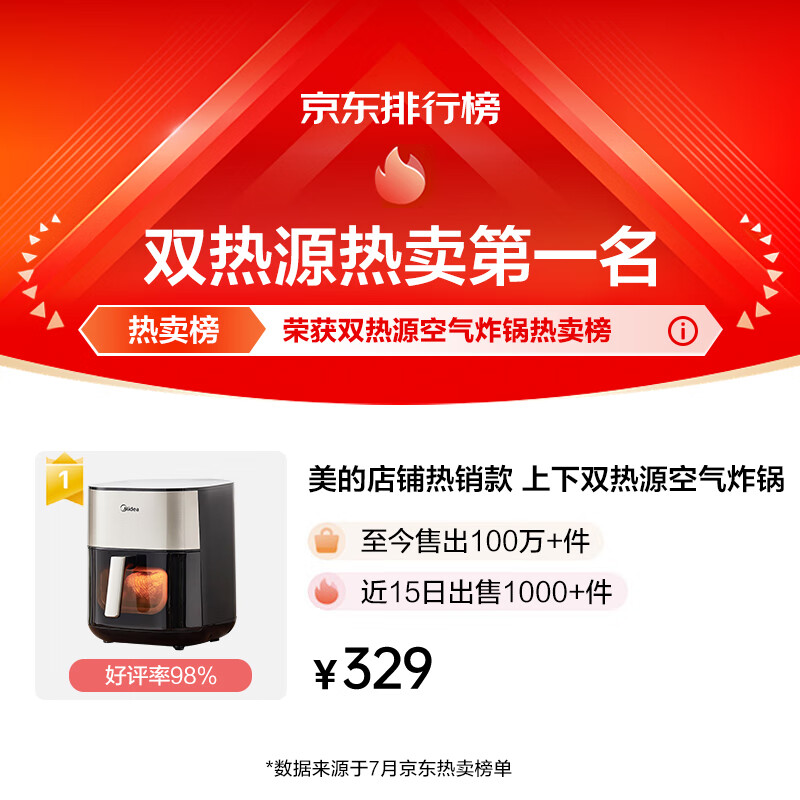 Midea Xiaoyan grilled, steamed and grilled all-in-one air fryer with flip-free visual window, upper and lower dual heat sources, household large capacity 6L metal inner cavity steam tender KZC6054