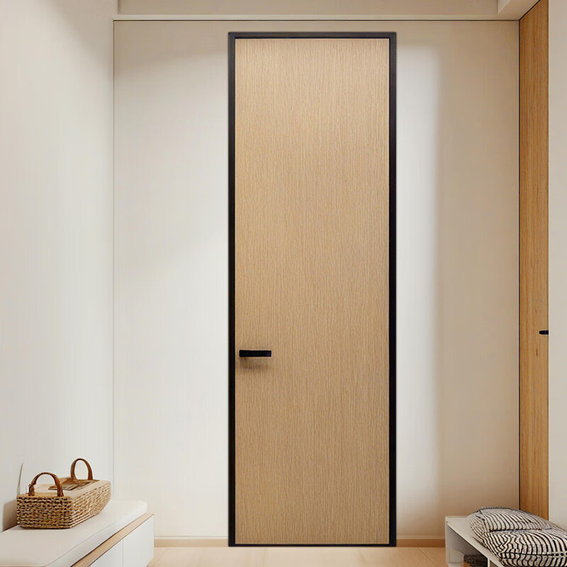 Minimalist bedroom all-aluminum wooden door anti-corrosion and moisture-proof hidden frame aluminum alloy soundproof indoor very narrow flat opening room door customization pure aluminum wooden door (flat on the outside and opening on the inside)