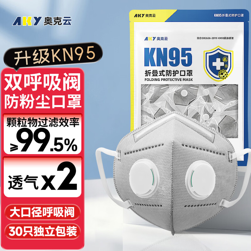 Aukeyun double breathing valve industrial dust mask KN95 anti-dust breathable grinding special welder labor protection construction site ear-hook type