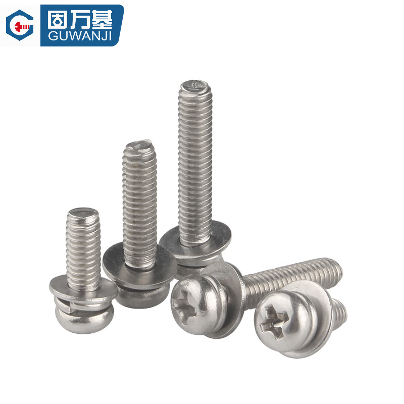 GUWANJI Cross round head three combination screws 304 stainless steel cross round head screws with elastic washer M4x12x8 60 sets/pack