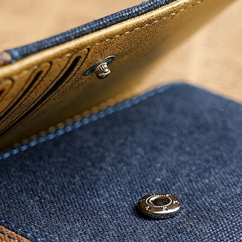 Tuzun Creative Expression Pack 2025 New Wallet Men's Short Trendy Brand Multi-Card Slots Retro Fashion Korean Style Tri-fold Small Wallet Blue-Yu Goese Insufficient Multi-Card Slots